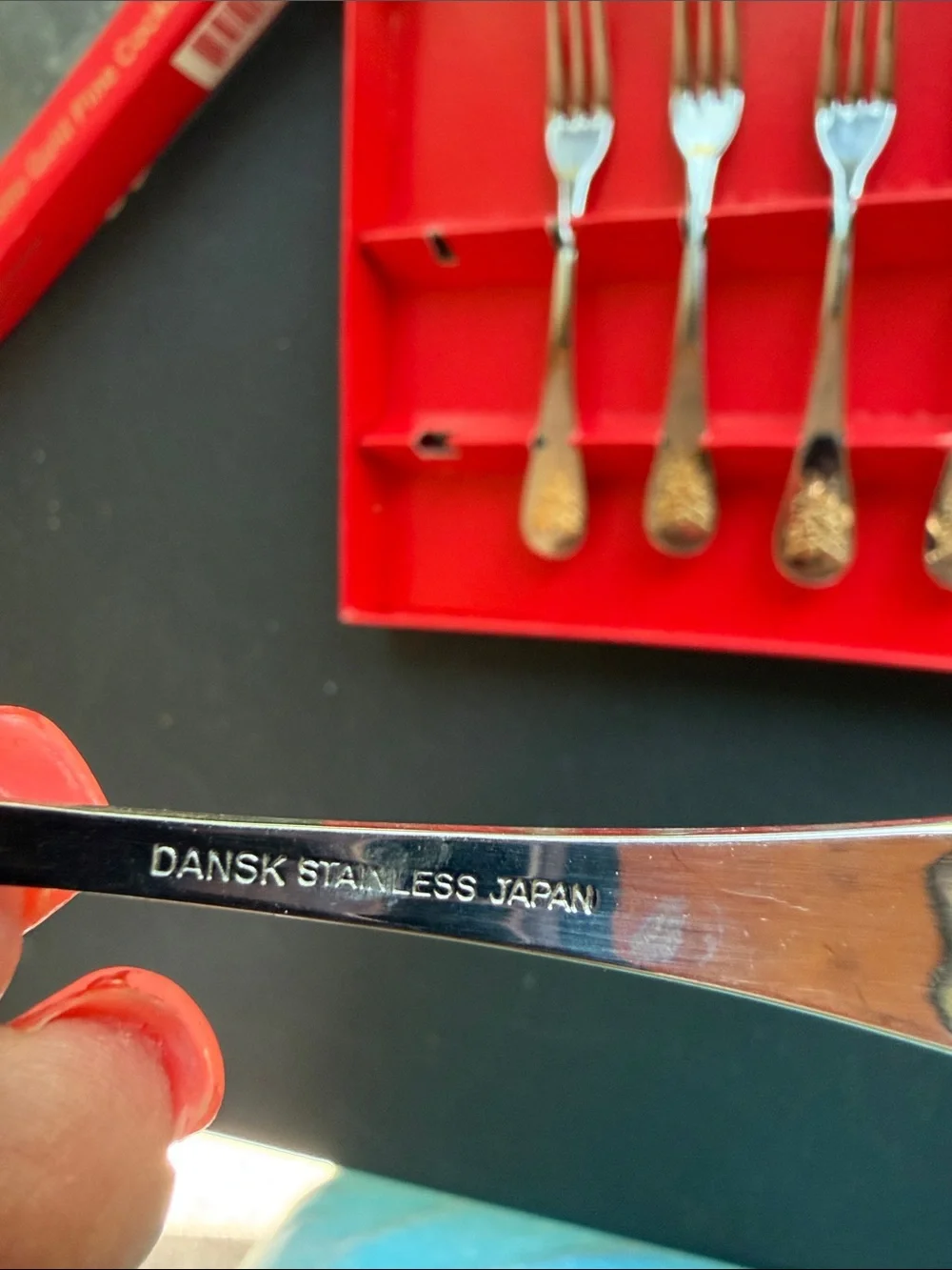 Dansk Set of 6 Gold Pine Silhouette Cocktail Forks